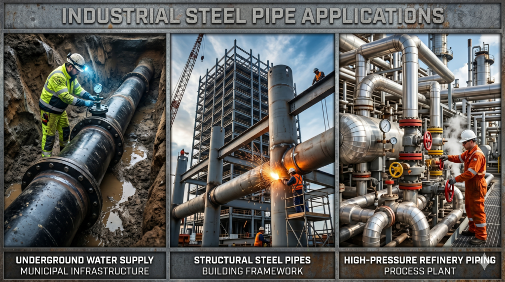 teel pipe applications in construction, oil and gas, and water supply